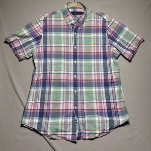 Ralph Lauren Shirt‎ Mens Medium Madras Plaid Short Sleeve Cotton Colorful Preppy